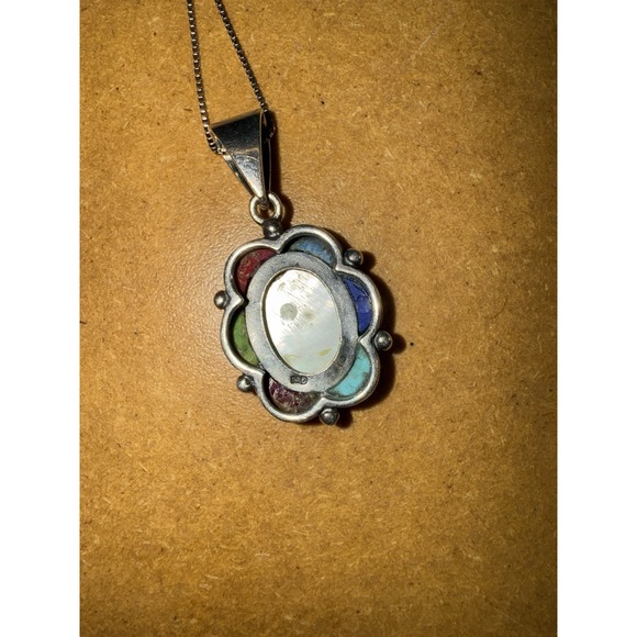 Vintage Sterling Silver 925 Pendant W Chain Multi-Stone Accents Statement Piece‎ - Picture 6 of 7